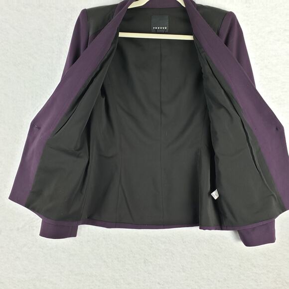 Trouve Women's XS Dark Purple Blazer Black Faux Leather Shoulder Office Gothic‎ - Picture 10 of 12